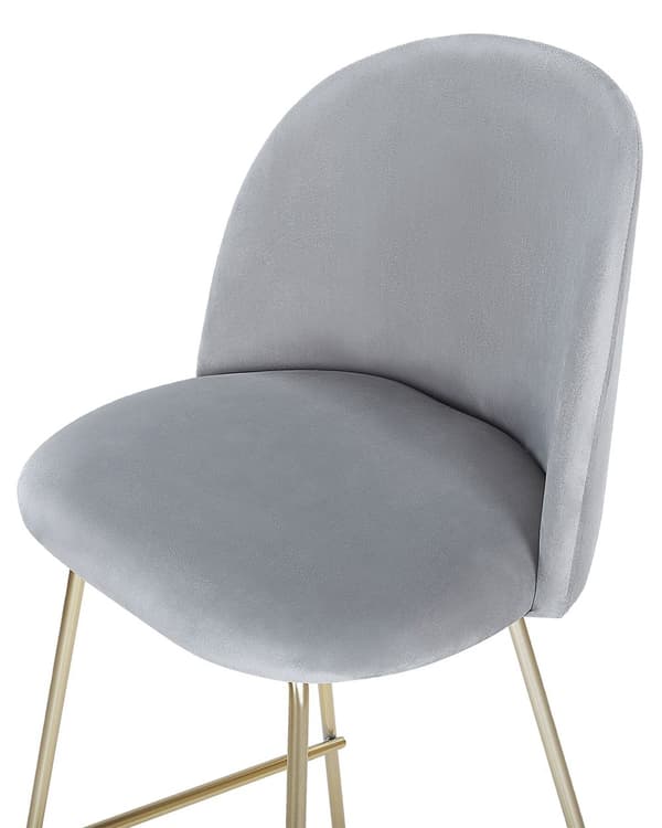 Barstole Grå Velour Stof med Guld Stålstel Sæt af 2 114 x 54 x 52 cm Moderne Blød Retro Design Køkken Spisestuemøbel Indretning Skandinavisk
