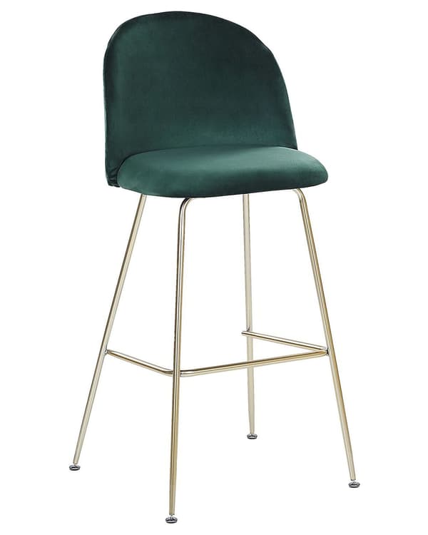 Barstole Grøn Velour Stof med Guld Stålstel Sæt af 2 114 x 54 x 52 cm Moderne Blød Retro Design Køkken Spisestuemøbel Indretning Skandinavisk