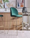 Miniatyrbillede 2 af 9: Barstole Grøn Velour Stof med Guld Stålstel Sæt af 2 114 x 54 x 52 cm Moderne Blød Retro Design Køkken Spisestuemøbel Indretning Skandinavisk
