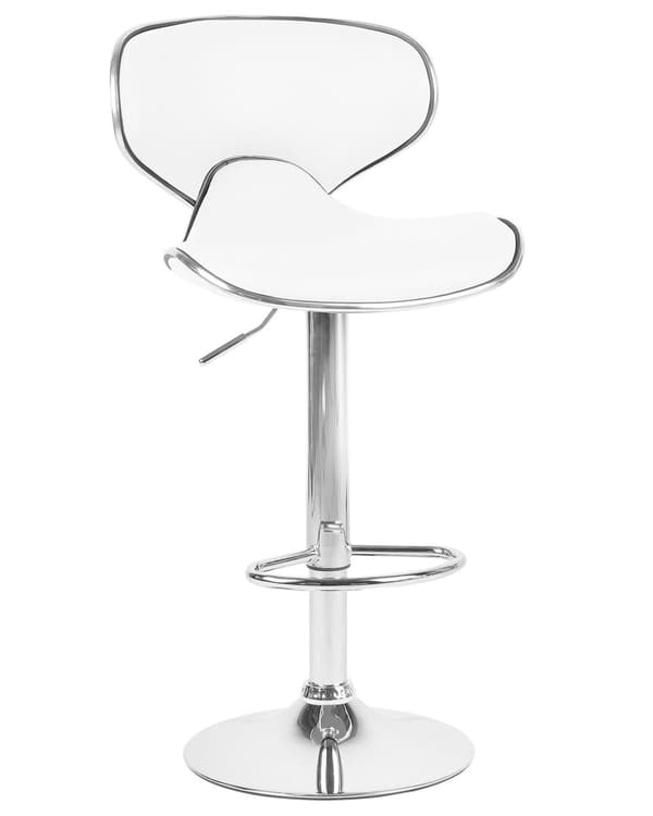 Barstole Hvid Polstret Læder Sæt 89/100 x 35 x 45 cm Høj Køkkenstol med Ryglæn og Drejelig Gaslift Justerbar til Restaurant Spisestue Dekor