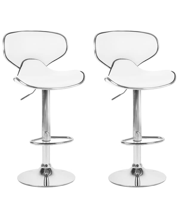 Barstole Hvid Polstret Læder Sæt 89/100 x 35 x 45 cm Høj Køkkenstol med Ryglæn og Drejelig Gaslift Justerbar til Restaurant Spisestue Dekor