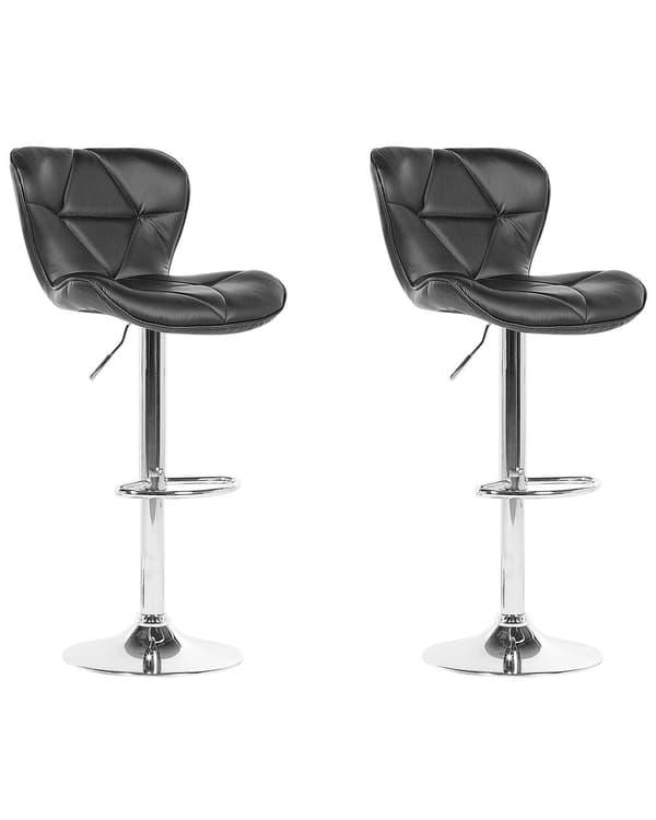 Set med 2 barstolar Svart Konstläder Svängbar höjd Justerbar Modern Köksbarstol