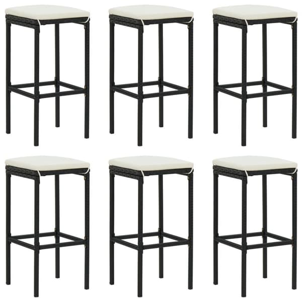 vidaXL barstole med hynder 6 stk. polyrattan sort