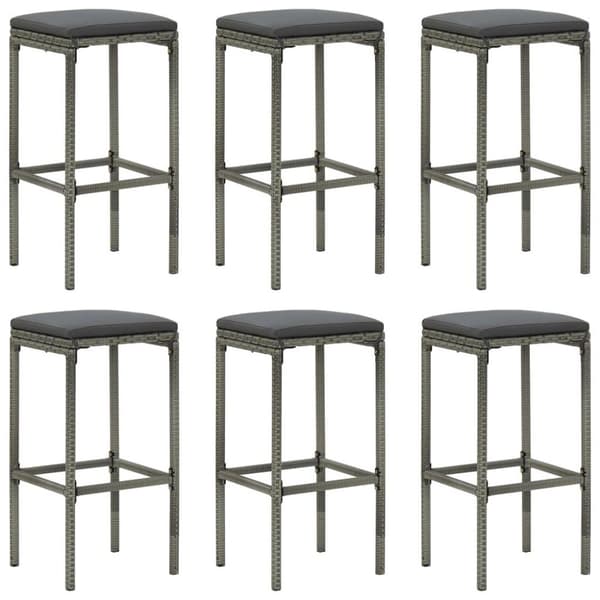 vidaXL barstole med hynder 6 stk. polyrattan grå
