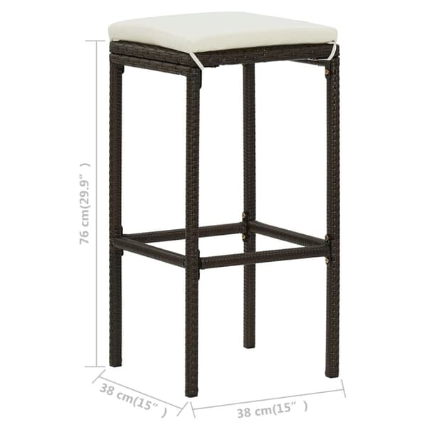 vidaXL barstole med hynder 3 stk. polyrattan brun