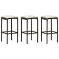 Miniatyrbillede 1 af 8: vidaXL barstole med hynder 3 stk. polyrattan brun