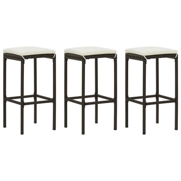 vidaXL barstole med hynder 3 stk. polyrattan brun