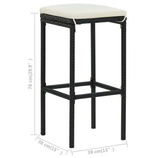 vidaXL barstole med hynder 3 stk. polyrattan sort