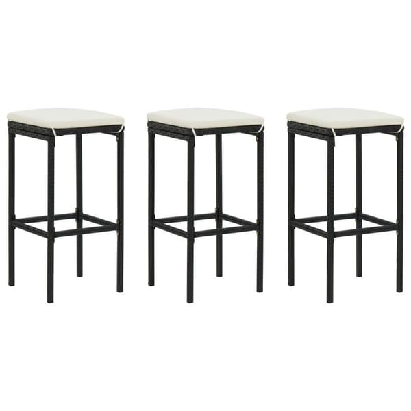 vidaXL barstole med hynder 3 stk. polyrattan sort
