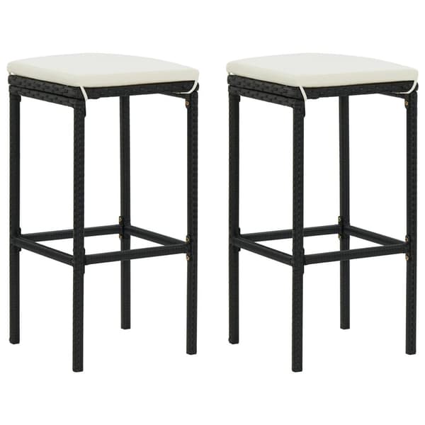 vidaXL barstole med hynder 2 stk. polyrattan sort