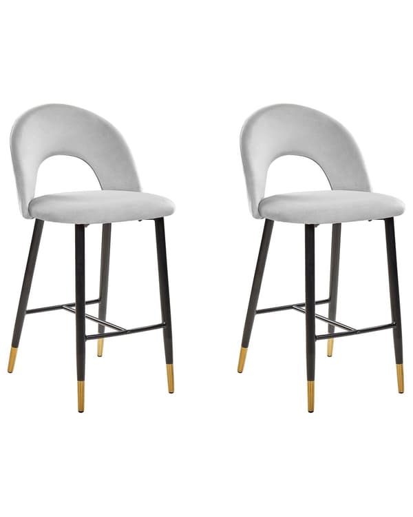 Set av 2 Barstolar Korallröd Sammet Svart Stål Retro Design Guld Ändar Matsal