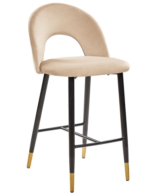 Baarituoli beige 2 kpl samettiverhoilu teräs vaneri jalkatuet retro moderni