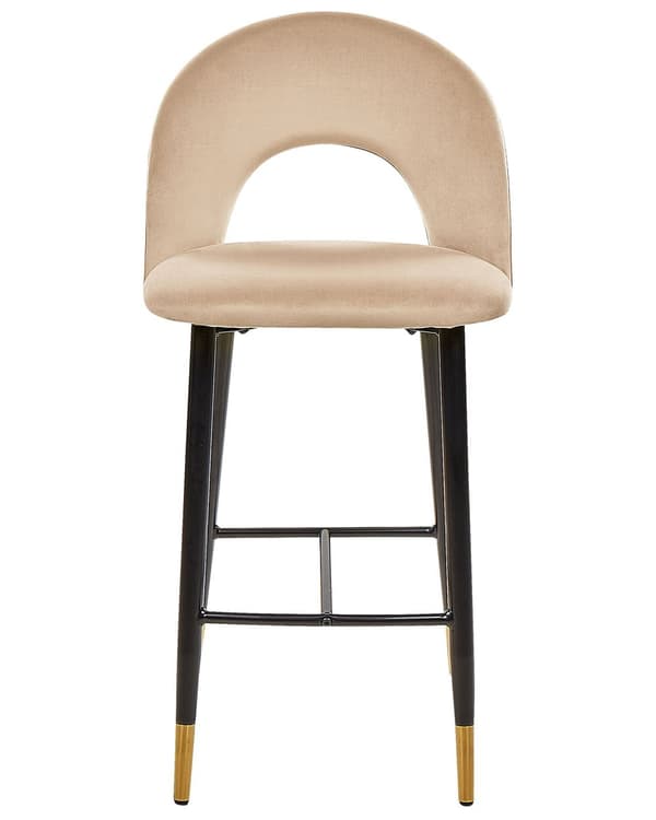 Baarituoli beige 2 kpl samettiverhoilu teräs vaneri jalkatuet retro moderni