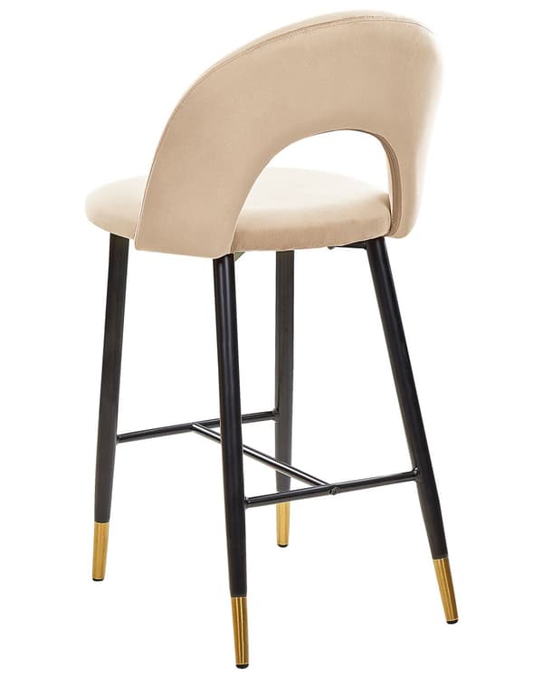 Baarituoli beige 2 kpl samettiverhoilu teräs vaneri jalkatuet retro moderni