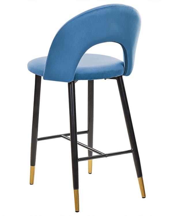 Barstole Blå Velour med Sort Guld Stål 48 x 96 x 50 cm Høj Køkkenstole Retro Rund Ryglæn Koniske Ben Fodstøtte Design Counterstol til Barbord