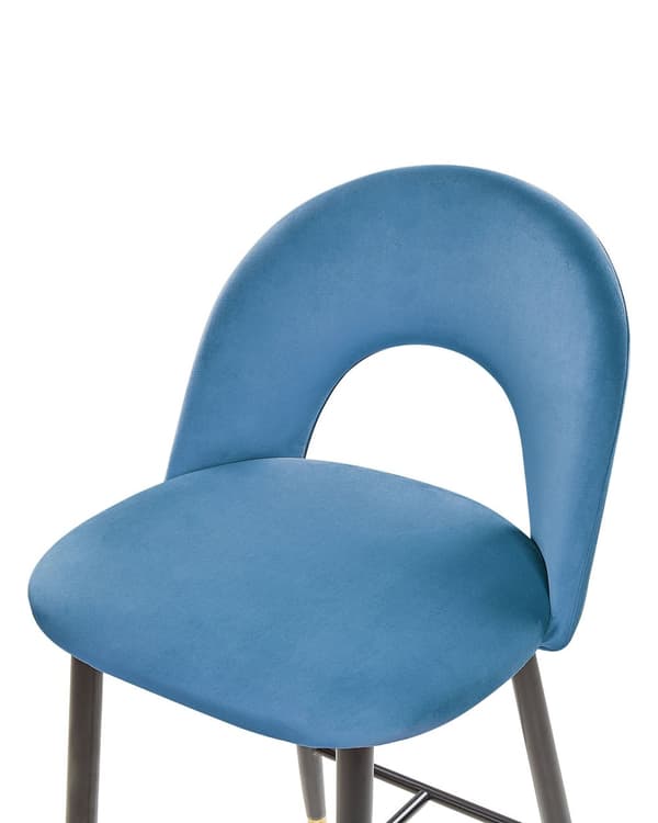 Barstole Blå Velour med Sort Guld Stål 48 x 96 x 50 cm Høj Køkkenstole Retro Rund Ryglæn Koniske Ben Fodstøtte Design Counterstol til Barbord