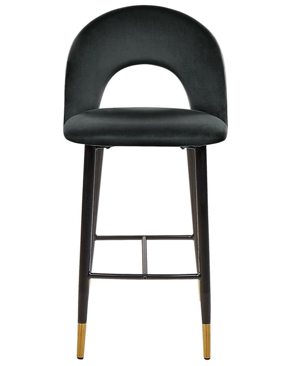 Barstole Sort Velour med Sort Guld Stål 48 x 96 x 50 cm Høj Køkkenstole Retro Rund Ryglæn Koniske Ben Fodstøtte Design Counterstol til Barbord