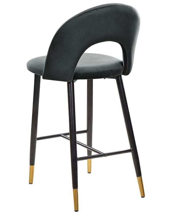 Barstole Sort Velour med Sort Guld Stål 48 x 96 x 50 cm Høj Køkkenstole Retro Rund Ryglæn Koniske Ben Fodstøtte Design Counterstol til Barbord