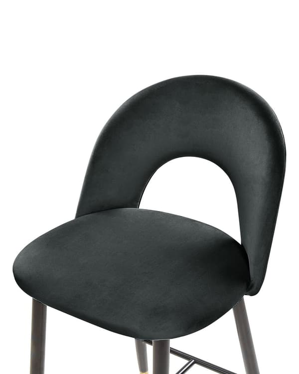 Barstole Sort Velour med Sort Guld Stål 48 x 96 x 50 cm Høj Køkkenstole Retro Rund Ryglæn Koniske Ben Fodstøtte Design Counterstol til Barbord