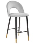 Miniatyrbillede 4 af 9: Barstole Grå Velour med Sort Guld Stål 48 x 96 x 50 cm Høj Køkkenstole Retro Rund Ryglæn Koniske Ben Fodstøtte Design Counterstol til Barbord