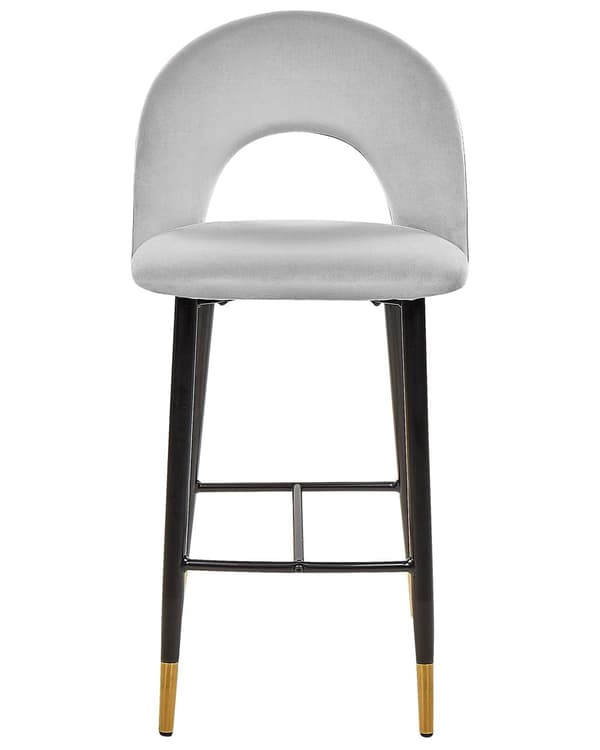 Barstole Grå Velour med Sort Guld Stål 48 x 96 x 50 cm Høj Køkkenstole Retro Rund Ryglæn Koniske Ben Fodstøtte Design Counterstol til Barbord