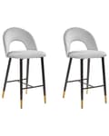 Miniatyrbillede 1 af 9: Barstole Grå Velour med Sort Guld Stål 48 x 96 x 50 cm Høj Køkkenstole Retro Rund Ryglæn Koniske Ben Fodstøtte Design Counterstol til Barbord
