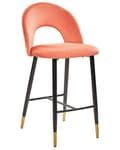 Miniatyrbillede 5 af 9: Barstole Lyserød Velour med Sort Guld Stål 48 x 96 x 50 cm Høje Køkkenstole Retro Rund Ryglæn Koniske Ben Fodstøtte Design Counterstol Barbord