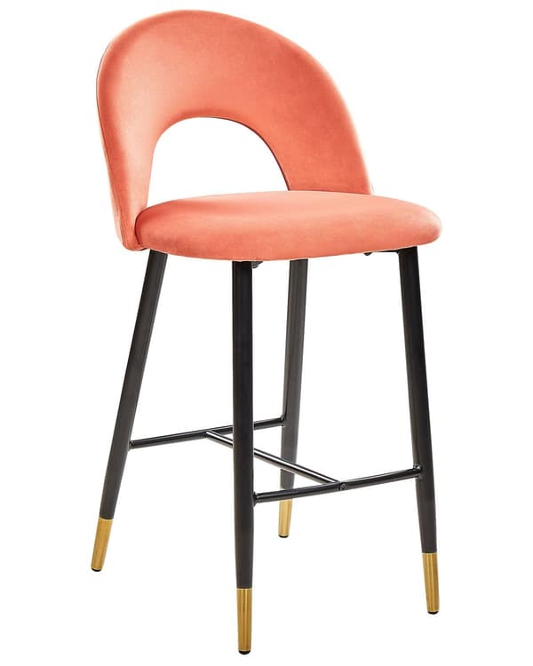 Barstole Lyserød Velour med Sort Guld Stål 48 x 96 x 50 cm Høje Køkkenstole Retro Rund Ryglæn Koniske Ben Fodstøtte Design Counterstol Barbord