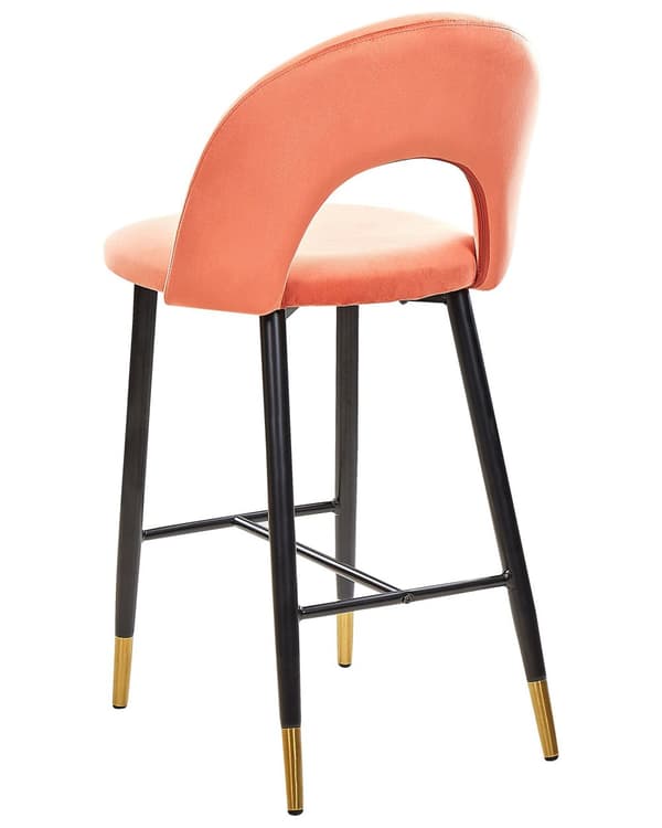 Barstole Lyserød Velour med Sort Guld Stål 48 x 96 x 50 cm Høje Køkkenstole Retro Rund Ryglæn Koniske Ben Fodstøtte Design Counterstol Barbord