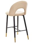 Miniatyrbillede 6 af 9: Barstole Beige Velour med Sort Guld Stål 48 x 96 x 50 cm Høj Køkkenstole Rund Ryglæn Koniske Ben Fodstøtte Design Counterstol til Barbord