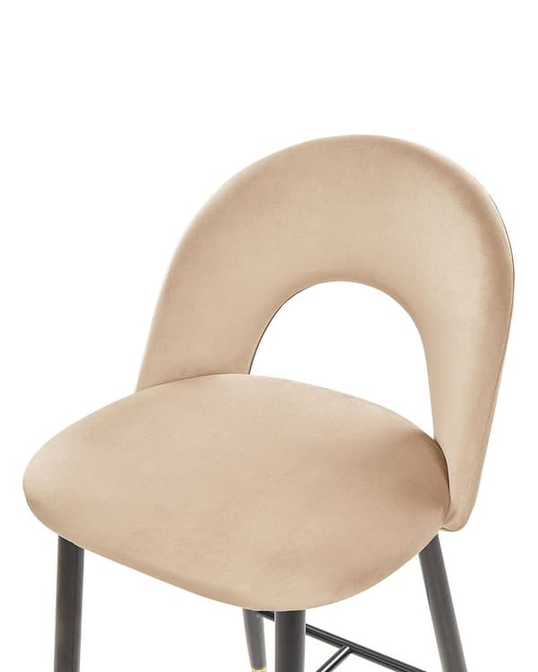 Barstole Beige Velour med Sort Guld Stål 48 x 96 x 50 cm Høj Køkkenstole Rund Ryglæn Koniske Ben Fodstøtte Design Counterstol til Barbord