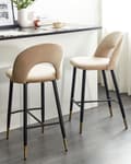 Miniatyrbillede 2 af 9: Barstole Beige Velour med Sort Guld Stål 48 x 96 x 50 cm Høj Køkkenstole Rund Ryglæn Koniske Ben Fodstøtte Design Counterstol til Barbord