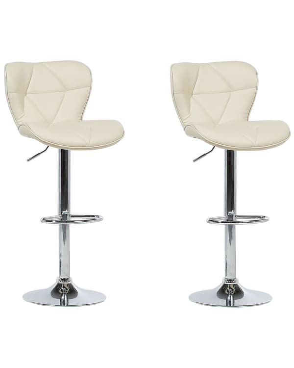 Barstole sæt Beige og sølv metal med kunstlæder 109 cm i drejelig og højdejusterbar moderne køkken stole i høj kvalitet
