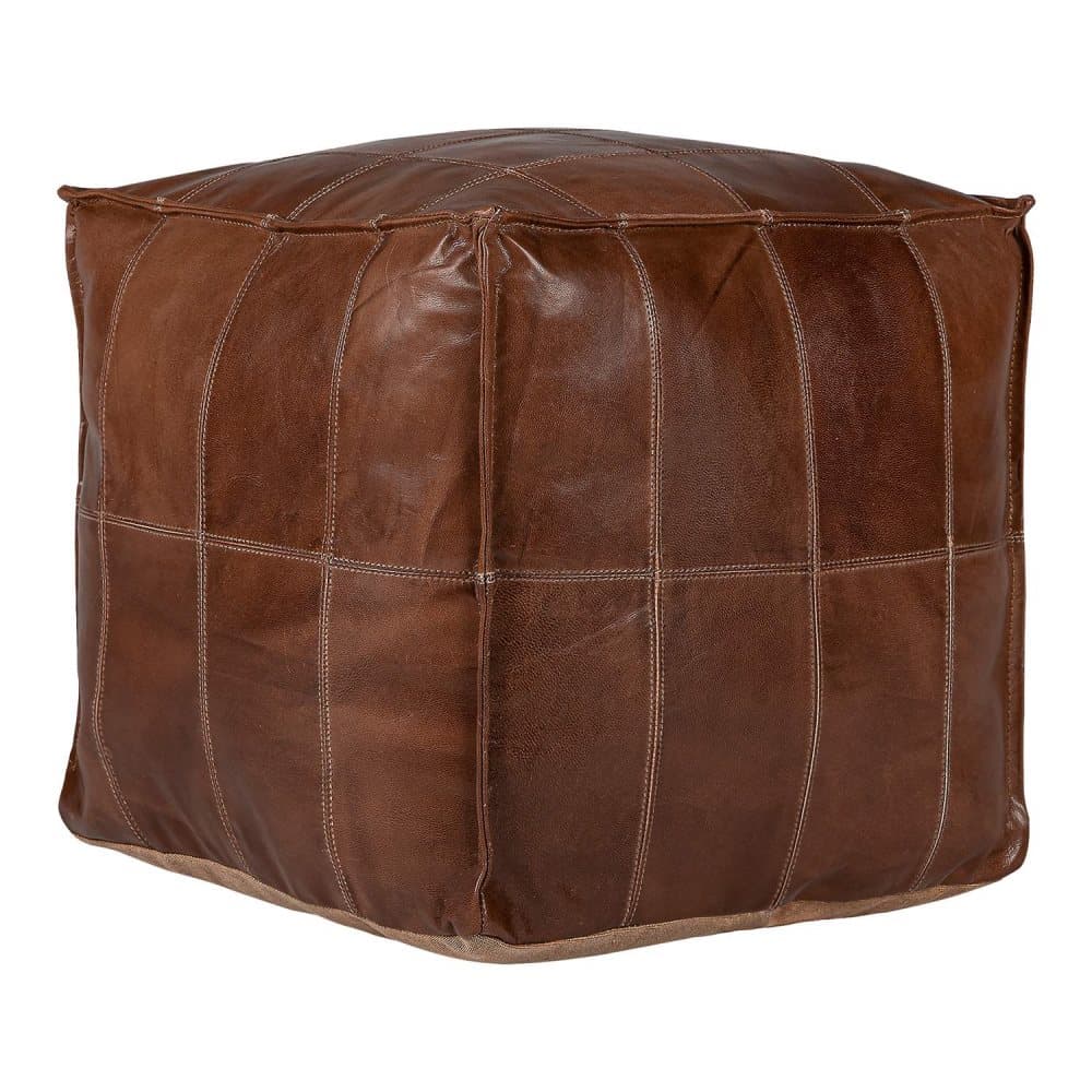 WOMO-DESIGN kubstol i äkta läder Minneapolis brun 40 cm fyllning gjord av bomull handgjord vardagsrumspuff poff ottomansk ottomansk ottomansk ottoman