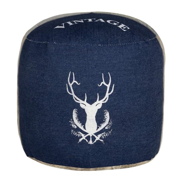 WOMO-DESIGN Pouf Jacksonville luonnonvärinen / sininen Ø35x43cm kangas / farkut, puuvillaa, käsintehty, olohuoneen pouf pouf pouf ottomaanien
