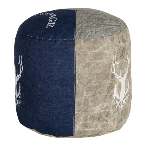 WOMO-DESIGN Pouf Jacksonville natur / blå Ø35x43cm lærred / jeans, fyld lavet af bomuld, håndlavet, stue puff Pouf Pouf osmannisk osmannisk osmannisk