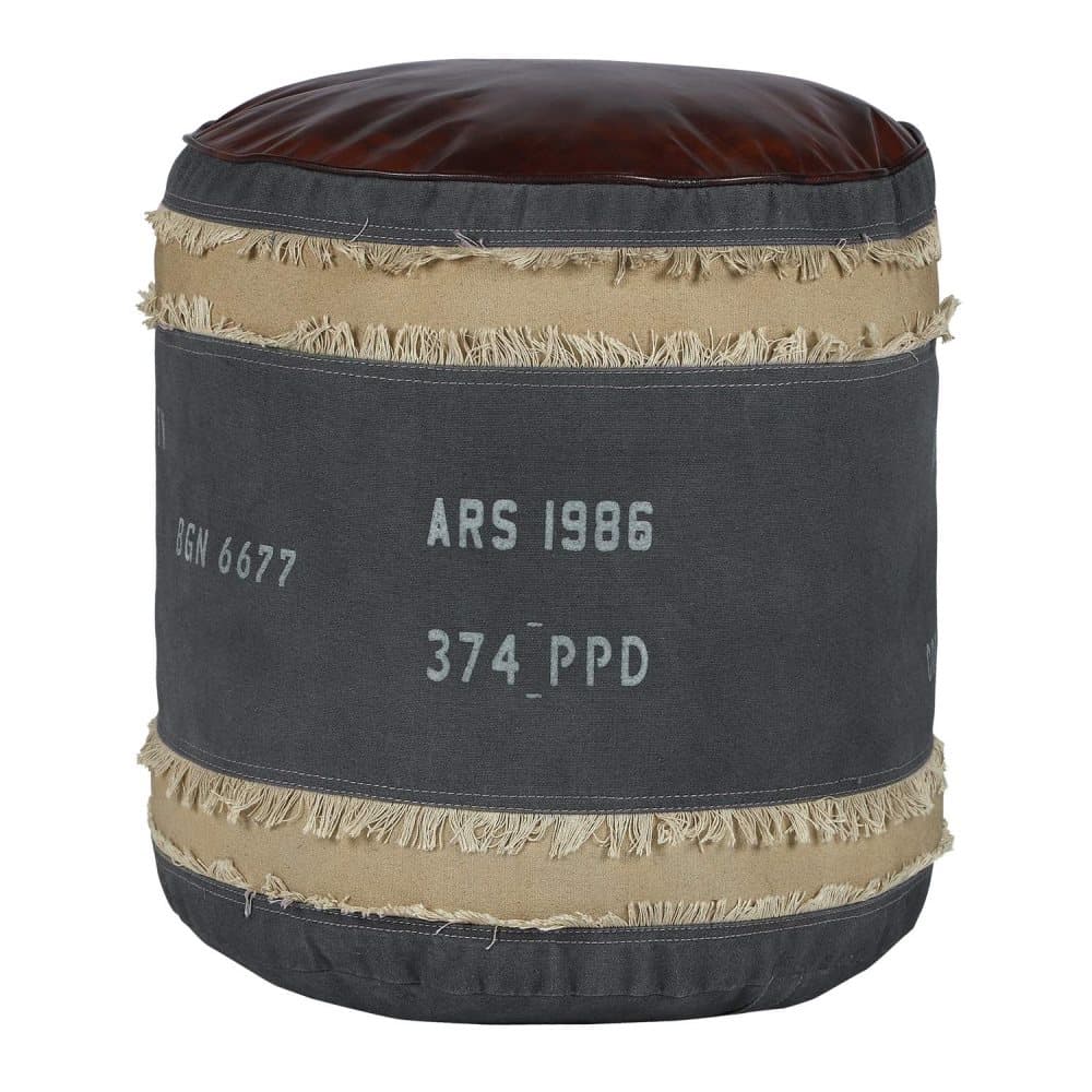 WOMO-DESIGN Rundpuff Milwaukee Ø 42x42 cm äkta läder / duk, bomullsfyllning, handgjord vardagsrumspuffpuff popp ottomansk puff ottomansk golvkudde