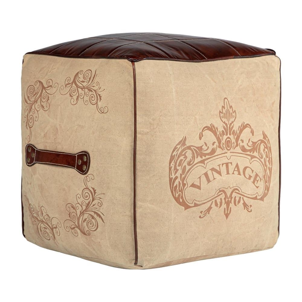 WOMO-DESIGN fyrkantig kub Louisville 45cm äkta läder / duk bomullsfyllning handgjord vardagsrum puff puff poff puff ottoman ottoman ottoman