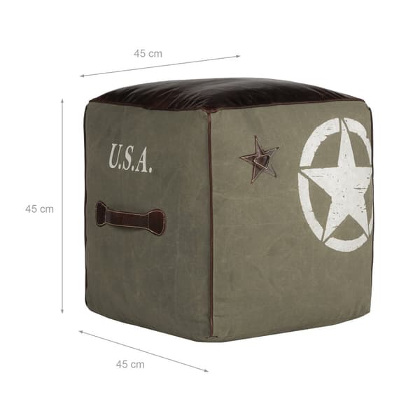 WOMO-DESIGN Fyrkantig sittkub Omaha 45cm äkta läder / duk bomullsfyllning handgjord vardagsrumspuffpuffpuff ottomansk ottomansk ottomansk