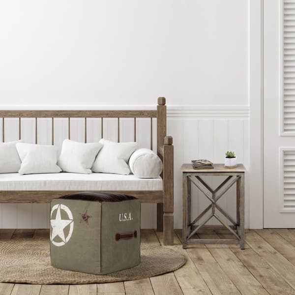 WOMO-DESIGN Fyrkantig sittkub Omaha 45cm äkta läder / duk bomullsfyllning handgjord vardagsrumspuffpuffpuff ottomansk ottomansk ottomansk