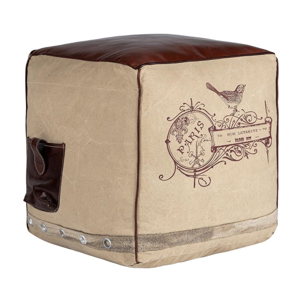 WOMO-DESIGN Fyrkantig sittkub Tampa 45cm äkta läder / duk bomullsfyllning handgjord vardagsrum puff puff puff ottoman ottoman ottoman