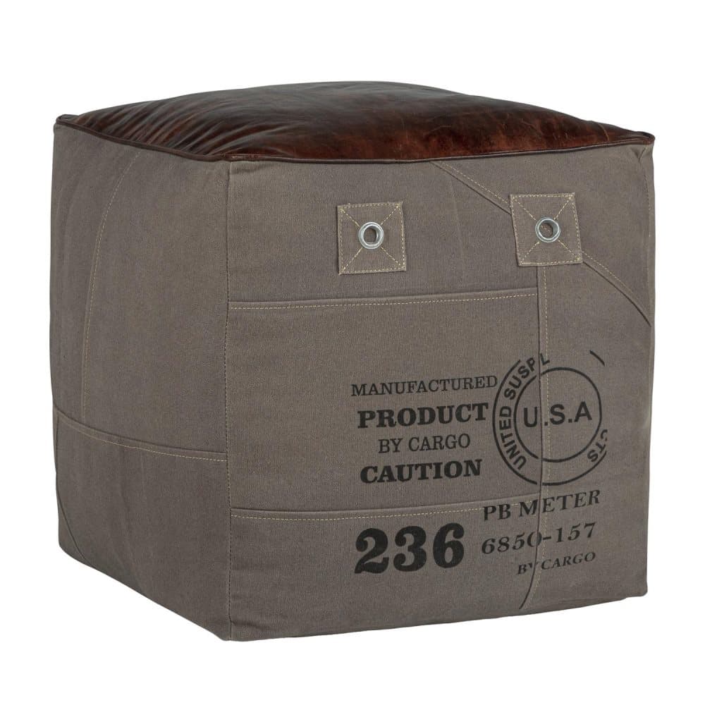 WOMO-DESIGN Kvadratisk sittkub Atlanta 45cm äkta läder / duk bomullsfyllning handgjord vardagsrum puff puff poff puff ottoman ottoman ottoman