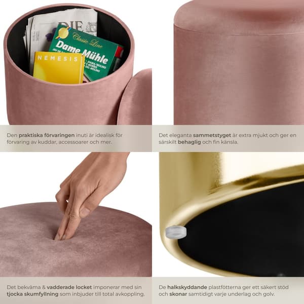 Sittpuff med förvaringsutrymme Sarina - rosa