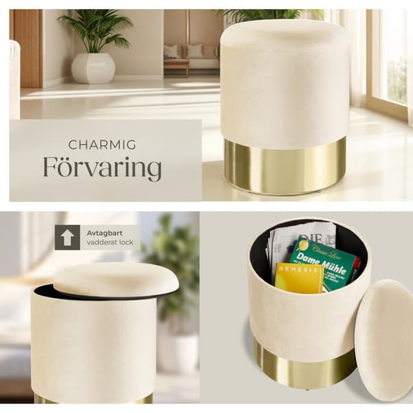 Sittpuff med förvaringsutrymme Sarina - creme