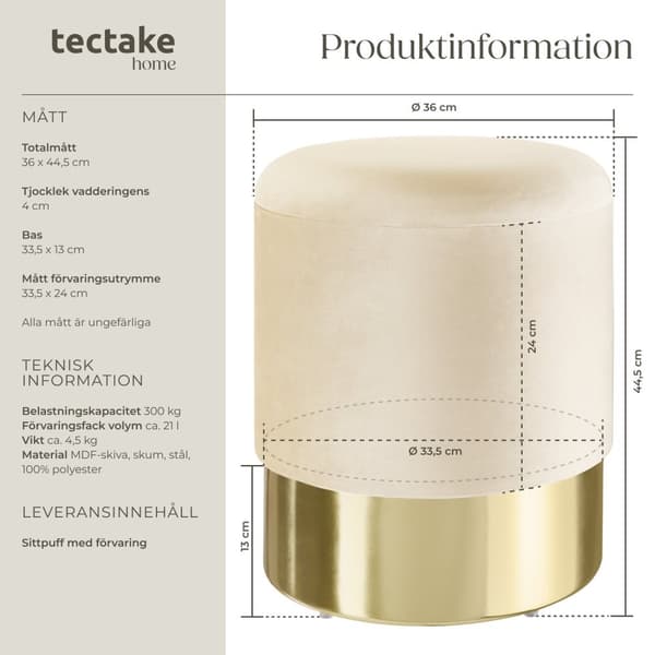 Sittpuff med förvaringsutrymme Sarina - creme
