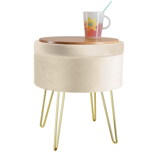 Skammel Ava med opbevaringsplads - creme