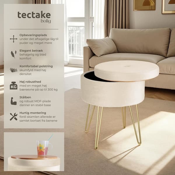 Skammel Ava med opbevaringsplads - creme