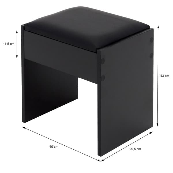 ECD Germany dressing bordstol, svart, 40x43x29,5 cm, i ädel design, hög sittmöjlighet, trästätstol med vadderad kudde och förfining läder