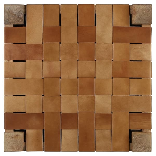 WOMO-DESIGN Seatt Stuol 45x45 cm valmistettu punoiduista aitoista nahasta ja mango puu massif, ruskea, ainutlaatuinen