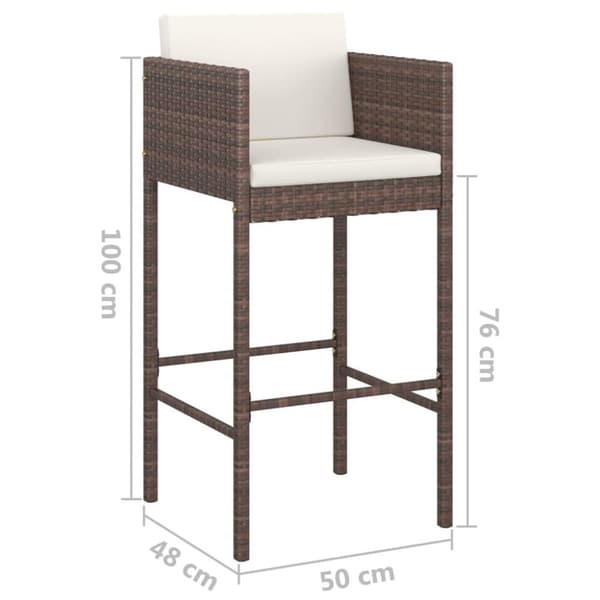vidaXL barstole 2 stk. med hynder polyrattan brun
